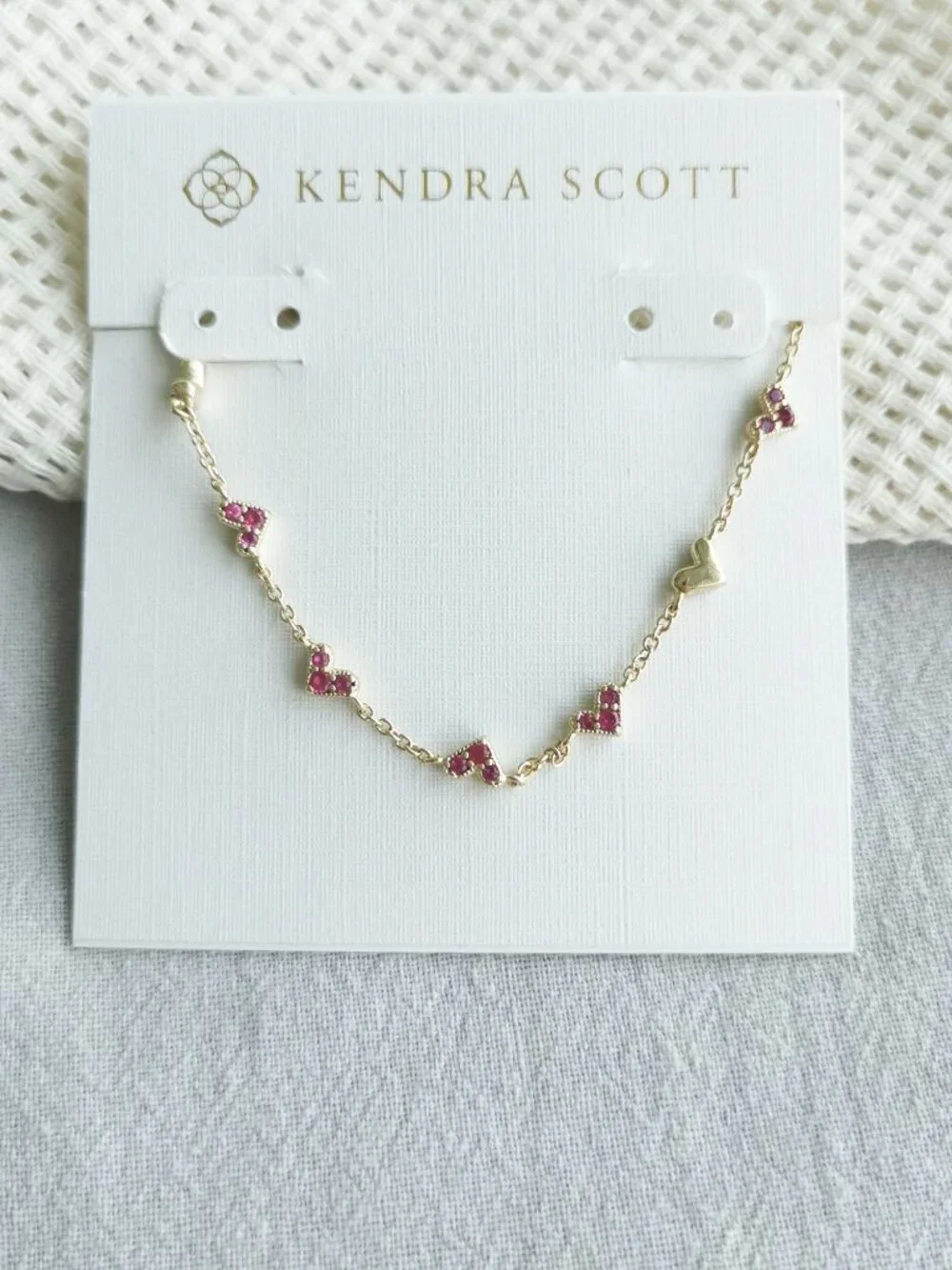 Kendra Scott Haven Heart Gold Chain Bracelet - Pink Crystal